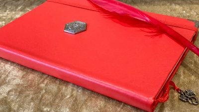 A5 Notebook Journal for Dungeons and Dragons Red Vegan Friendly D20 for Dnd and Pathfinder Notes includes feather pen gift set - Image 4