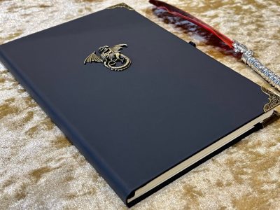 A5 Notebook Lined Journal for Dungeons and Dragons Vegan Leather Matte Black Dragon Diary for Dnd and Pathfinder Notes