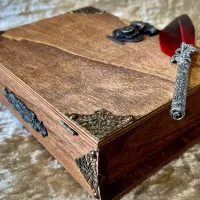 Dungeons & Dragons RPG Beautiful Wax wood Book Box with bronze embellishments. Vegan Christmas gifts