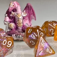 Faerie Fire Polyhedral Dice for RPG Games like Dungeons and Dragons. Purple/gold shimmer. DnD Vegan Gifts RPG Gift