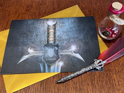 Fighter Greeting Card A5 with Gold Metallic Envelope Dungeons and Dragons.