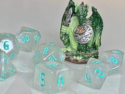Moonstone Opal Teal Polyhedral Dice for RPG Games like Dungeons and Dragons and Pathfinder. DnD Gifts RPG Gift.