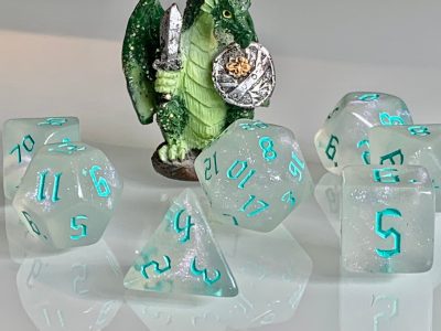 Moonstone Opal Teal Polyhedral Dice for RPG Games like Dungeons and Dragons and Pathfinder. DnD Gifts RPG Gift - Image 3