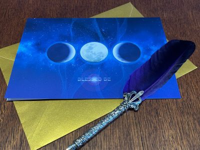 Goddess Moon A5 Greeting Card with Gold Metallic Envelope. Fantasy witchcraft, Wicca, Christmas blank cards.