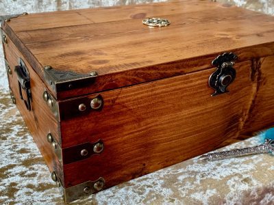 Wooden rpg box Chest Dungeons and Dragons Chest with metal Celtic Wicca Knot DnD Dice Box gift