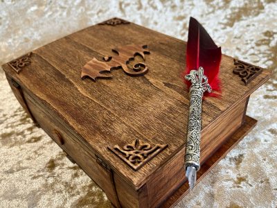 Wooden Book Box Dungeons & Dragons RPG Beautiful Wax wood Book Box with Wooden embellishments.Book of Shadows Grimoire Book Box