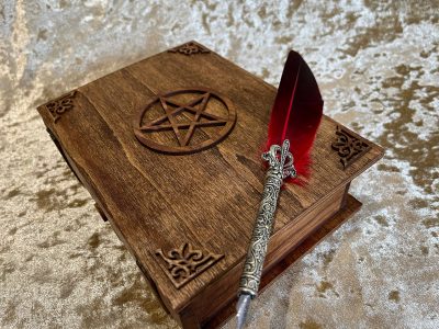 Wooden Book Box Pentacle Pentagram for Dice, Accessories, Wiccan