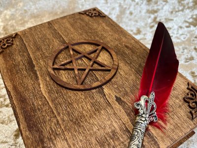 Wooden Book Box Pentacle Pentagram for Dice, Accessories, Wiccan