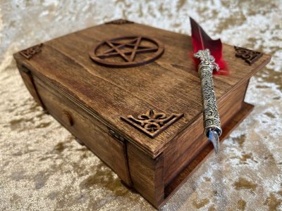 Wooden Book Box Pentacle Pentagram for Dice, Accessories, Wiccan