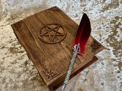 Wooden Book Box Pentacle Pentagram for Dice, Accessories, Wiccan