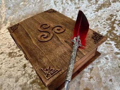 Wood Book Box with Wooden embellishments for Dungeons & Dragons RPG - Beautiful Book of Shadows Grimoire Book Box for Dungeons and Dragons.