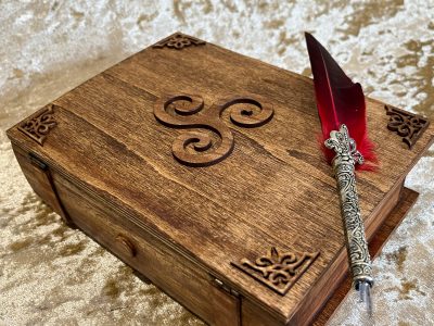 Wood Book Box with Wooden embellishments for Dungeons & Dragons RPG - Beautiful Book of Shadows Grimoire Book Box for Dungeons and Dragons.