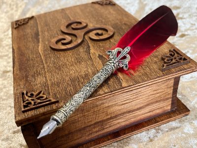 Wood Book Box with Wooden embellishments for Dungeons & Dragons RPG - Beautiful Book of Shadows Grimoire Book Box for Dungeons and Dragons.