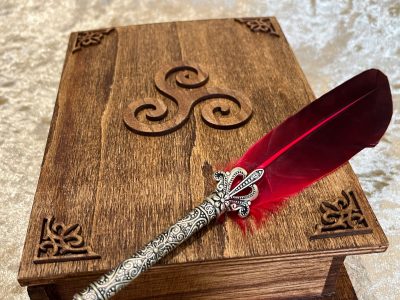 Wood Book Box with Wooden embellishments for Dungeons & Dragons RPG - Beautiful Book of Shadows Grimoire Book Box for Dungeons and Dragons.