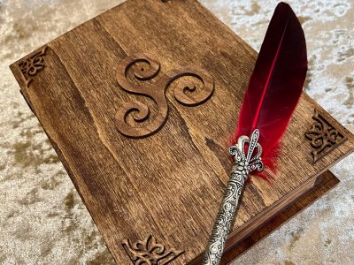 Wood Book Box with Wooden embellishments for Dungeons & Dragons RPG - Beautiful Book of Shadows Grimoire Book Box for Dungeons and Dragons.