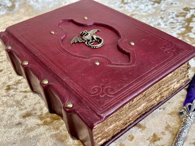 Leather A5  Dragon Notebook, Tome, Grimoire, Spell Book,  with Fantasy Embellishments and blank deckled parchment