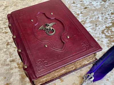 Leather A5  Dragon Notebook, Tome, Grimoire, Spell Book,  with Fantasy Embellishments and blank deckled parchment - Image 2