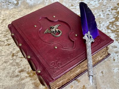 Leather A5  Dragon Notebook, Tome, Grimoire, Spell Book,  with Fantasy Embellishments and blank deckled parchment - Image 3