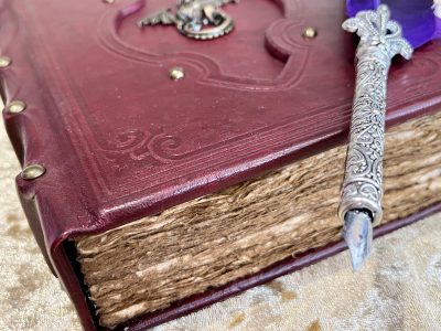 Leather A5  Dragon Notebook, Tome, Grimoire, Spell Book,  with Fantasy Embellishments and blank deckled parchment - Image 4