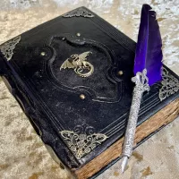 Leather A5  Dragon Notebook, Tome, Grimoire, Spell Book,  with Fantasy Embellishments and blank deckled parchment