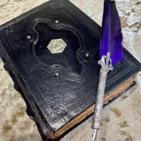 Leather A5 Gold D20 Notebook, Tome, Grimoire, Spell Book,  with Fantasy Embellishments and blank deckled parchment