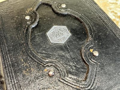 Leather A5 Silver D20 Notebook, Tome, Grimoire, Spell Book,  with Fantasy Embellishments and blank deckled parchment - Image 4