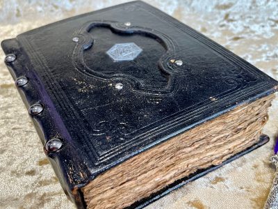 Leather A5 Silver D20 Notebook, Tome, Grimoire, Spell Book,  with Fantasy Embellishments and blank deckled parchment - Image 6