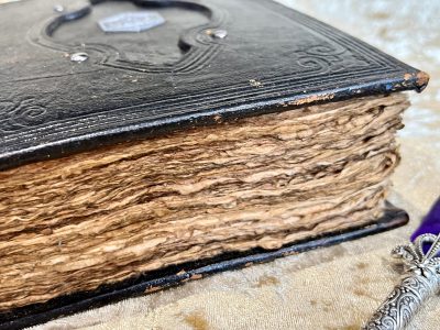 Leather A5 Silver D20 Notebook, Tome, Grimoire, Spell Book,  with Fantasy Embellishments and blank deckled parchment - Image 7