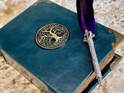 Leather A5 Tree of Life Notebook, Tome, Grimoire, Spell Book,  with Fantasy Embellishments and blank deckled parchment