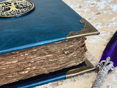 Leather A5 Tree of Life Notebook, Tome, Grimoire, Spell Book,  with Fantasy Embellishments and blank deckled parchment - Image 6