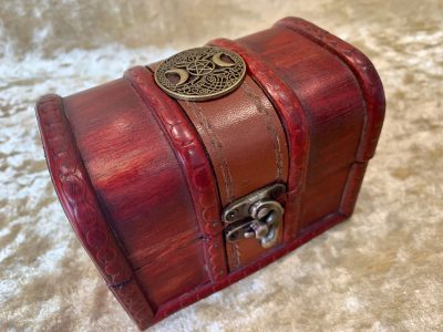 Witchcraft fantasy tree of life moon goddess chest featuring leather suede for witchcraft supplies and  accessories