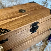 Fantasy Wooden Box RPG Wood Treasure Chest Gift for Dungeons and Dragons Dice Box or Witch Chest with metal Bee