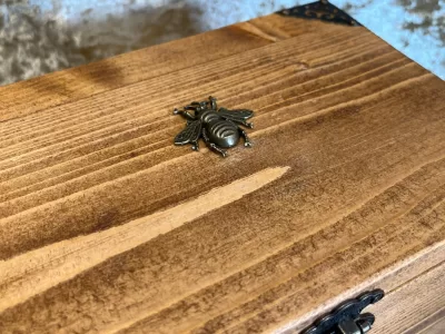 Fantasy Wooden Box RPG Wood Treasure Chest Gift for Dungeons and Dragons Dice Box or Witch Chest with metal Bee - Image 4