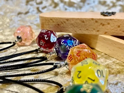 D20 Necklace in a Beech Dice Vault with dragon, Great Gift Idea!