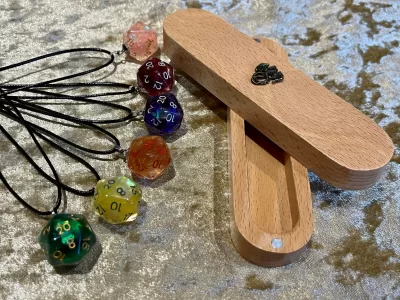 D20 Necklace in a Beech Dice Vault with dragon, Great Gift Idea! - Image 2