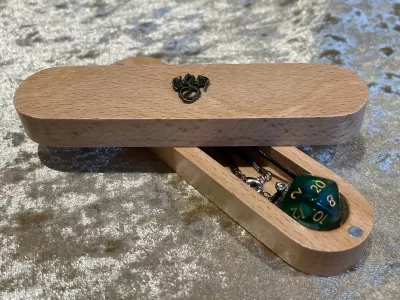 D20 Necklace in a Beech Dice Vault with dragon, Great Gift Idea! - Image 3
