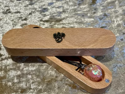 D20 Necklace in a Beech Dice Vault with dragon, Great Gift Idea! - Image 4