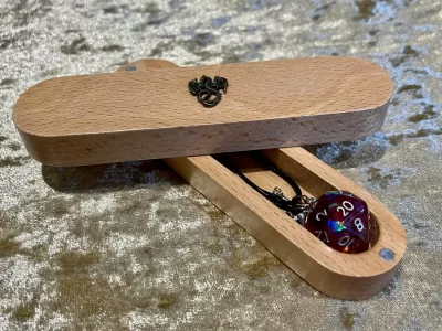 D20 Necklace in a Beech Dice Vault with dragon, Great Gift Idea! - Image 6