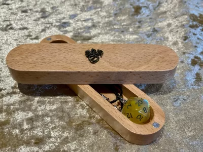 D20 Necklace in a Beech Dice Vault with dragon, Great Gift Idea! - Image 8