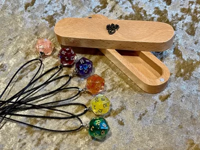 D20 Necklace in a Beech Dice Vault with dragon, Great Gift Idea! - Image 9