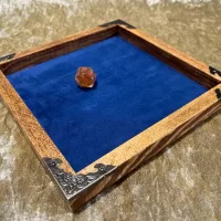 Dice Tray Dark Wood, Genuine Luxury Suede Leather inlay, Dice Rolling Tray for Dungeons and Dragons. Wooden DM Gift for DnD
