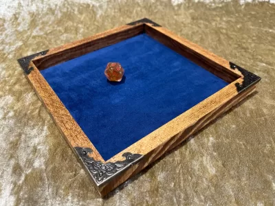 Dice Tray Dark Wood, Genuine Luxury Suede Leather inlay, Dice Rolling Tray for Dungeons and Dragons. Wooden DM Gift for DnD