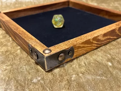 Dice Tray Dark Wood, Genuine Luxury Rubber Fabric inlay, Dice Rolling Tray for Dungeons and Dragons. Wooden DM Gift for DnD