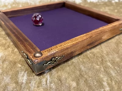 Dice Tray Dark Wood, Rubber Fabric inlay, Dice Rolling Tray for Dungeons and Dragons. Wooden DM Gift for DnD