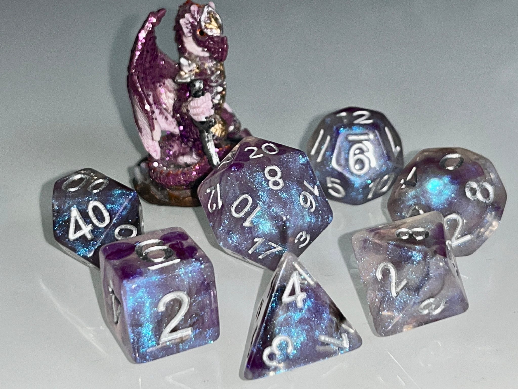 Hypnotic Pattern Purple Shimmer Polyhedral Dice for RPG Games like