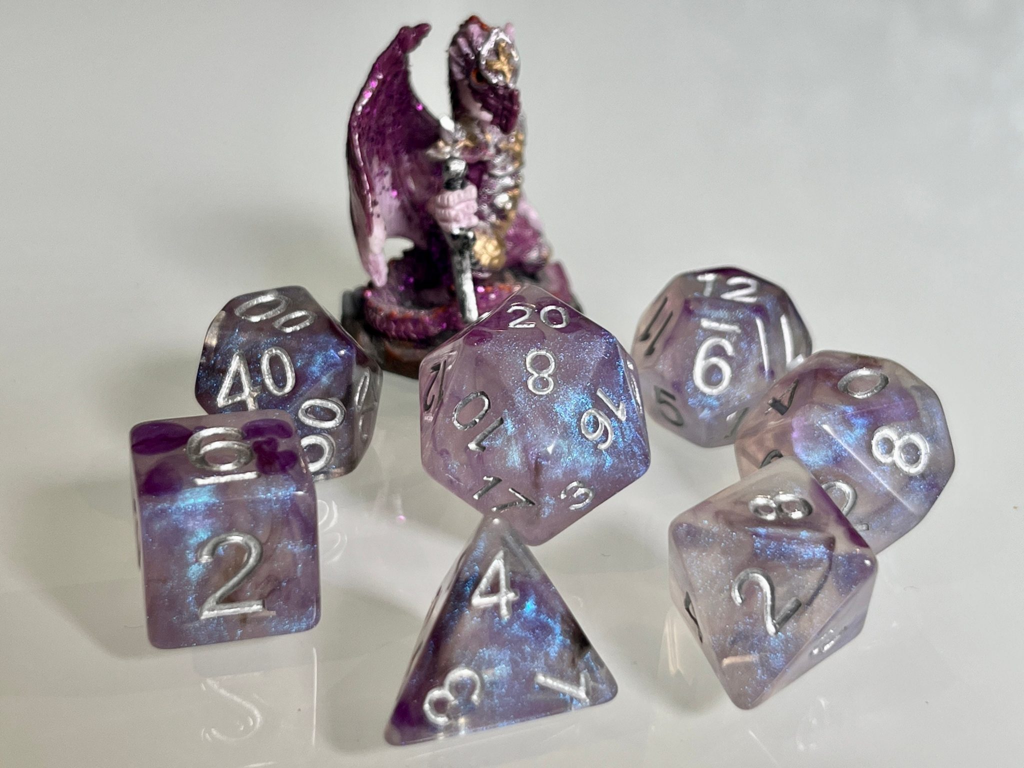 Hypnotic Pattern Purple Shimmer Polyhedral Dice for RPG Games like
