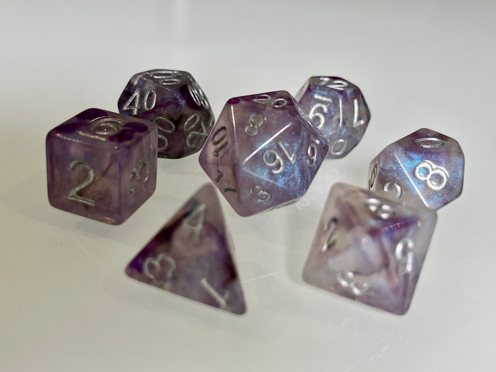 Hypnotic Pattern Purple Shimmer Polyhedral Dice for RPG Games like