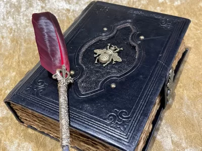Leather A5 Notebook, Tome, Grimoire, Spell Book with Fantasy Embellishments and blank deckled parchment