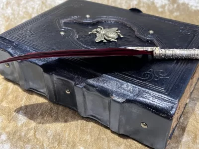 Leather A5 Notebook, Tome, Grimoire, Spell Book with Fantasy Embellishments and blank deckled parchment - Image 2