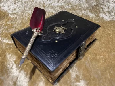 Leather A5 Notebook, Tome, Grimoire, Spell Book with Fantasy Embellishments and blank deckled parchment - Image 3